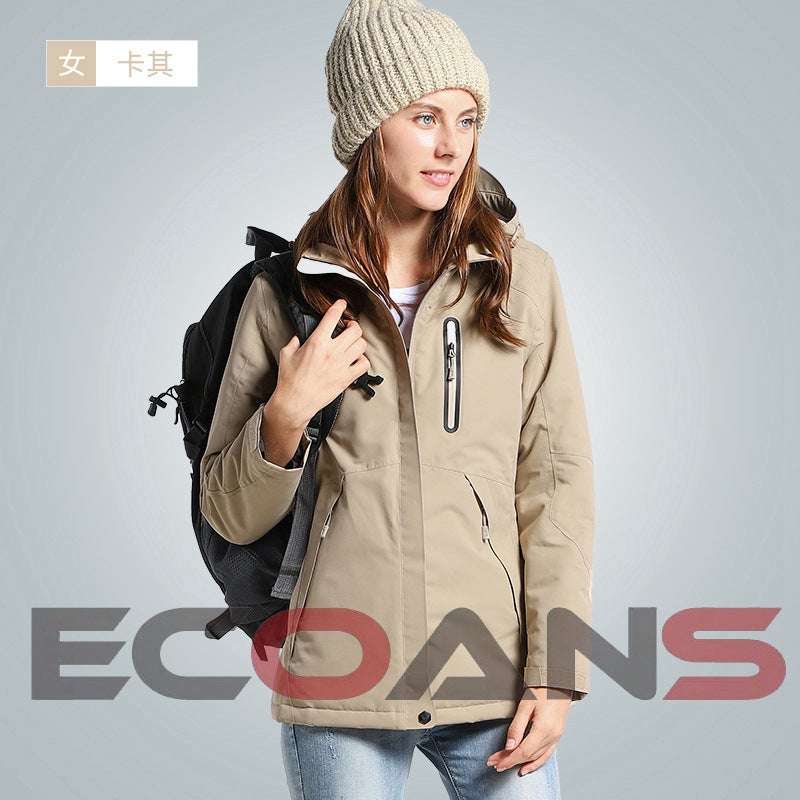Winter Smart Heating Down Cotton Rusher Clothes for Men and Women USB Carbon Fiber Heating Travel Jacket Heating Cotton Clothes [Female] khaki  - Image 1