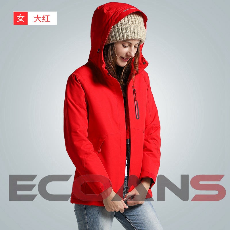 Winter Smart Heating Down Cotton Rusher Clothes for Men and Women USB Carbon Fiber Heating Travel Jacket Heating Cotton Clothes [Female] khaki  - Image 4