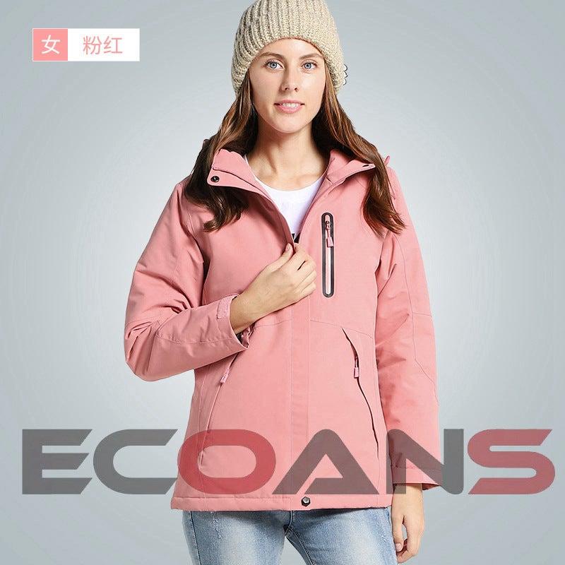 Winter Smart Heating Down Cotton Rusher Clothes for Men and Women USB Carbon Fiber Heating Travel Jacket Heating Cotton Clothes [Female] khaki  - Image 3
