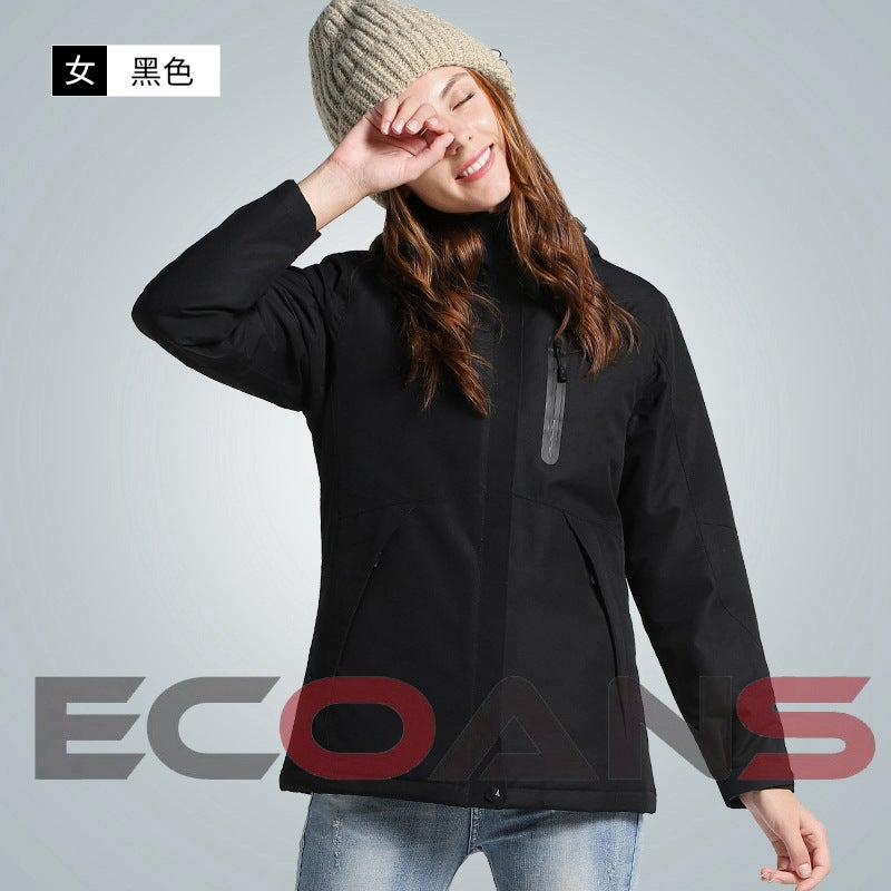 Winter Smart Heating Down Cotton Rusher Clothes for Men and Women USB Carbon Fiber Heating Travel Jacket Heating Cotton Clothes [Female] khaki  - Image 2