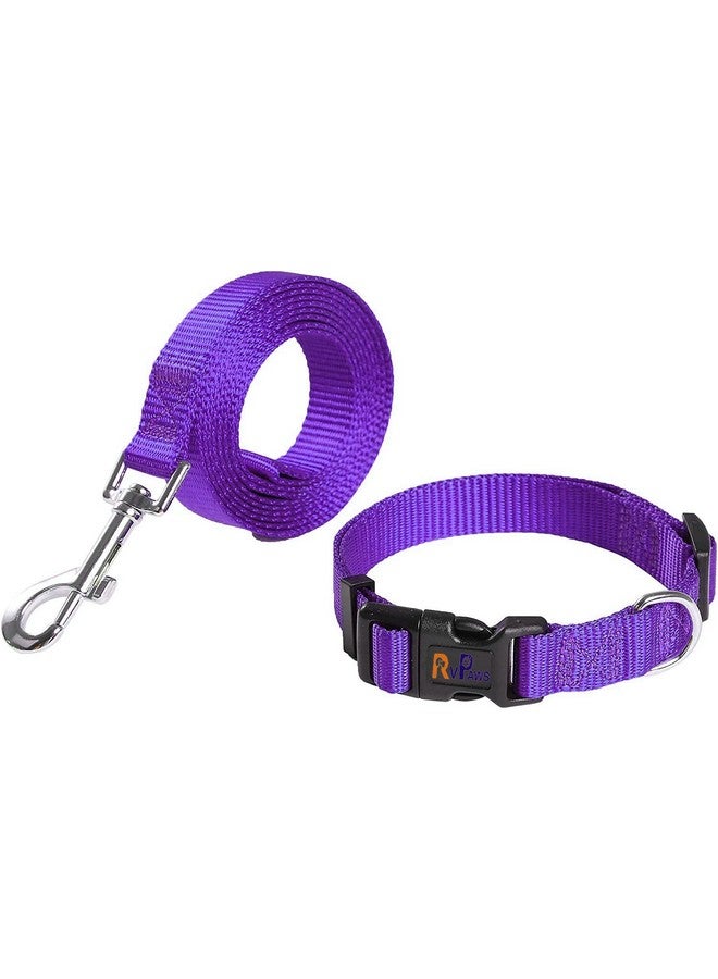 طقم طوق ومقود من النايلون عالي الجودة للجراء، طوق نايلون قابل للتعديل مع مقود للكلاب الصغيرة والمتوسطة، طقم طوق سريع الفك وجيد التهوية للكلاب الصغيرة (أرجواني) - Image 1