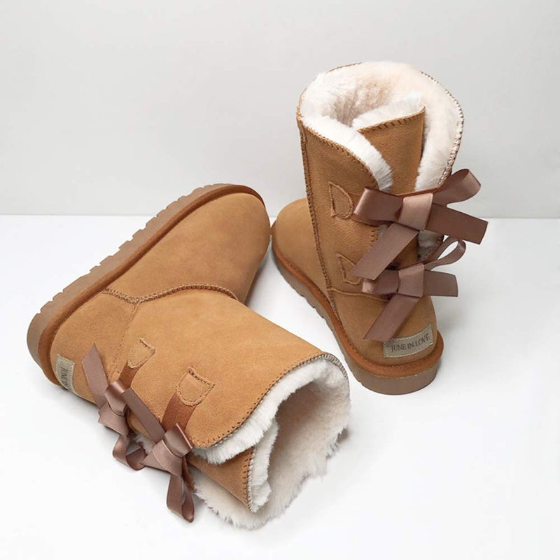 JOY IN LOVE Women's Snow Boots for Winter Shoes Back Bows Chestnut 8.5 US - Image 3