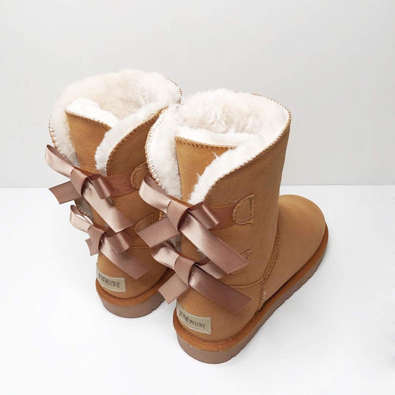 JOY IN LOVE Women's Snow Boots for Winter Shoes Back Bows Chestnut 8.5 US - Image 2