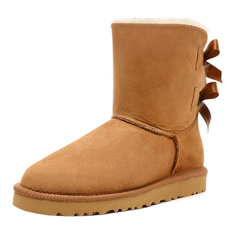 JOY IN LOVE Women's Snow Boots for Winter Shoes Back Bows Chestnut 8.5 US - Image 1