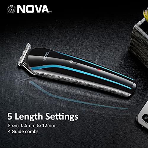 Nova نوفا NHT 1073 قابل لإعادة الشحن عبر USB وبدون سلك: ماكينة قص شعر احترافية للرجال، باللون الأزرق - Image 4
