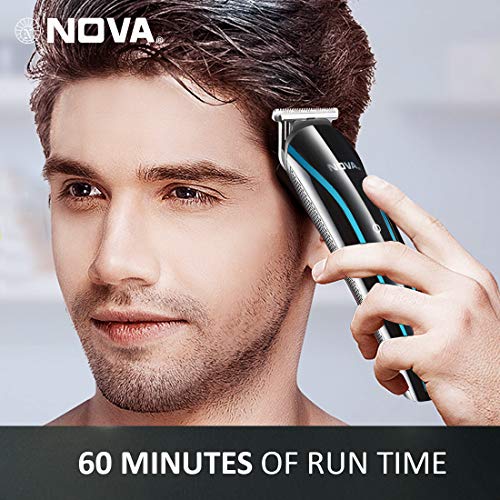 Nova نوفا NHT 1073 قابل لإعادة الشحن عبر USB وبدون سلك: ماكينة قص شعر احترافية للرجال، باللون الأزرق - Image 3