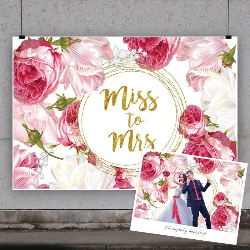 Yeele خلفية ييلي 10x8 قدم من الآنسة إلى السيدة لحفل الزفاف زهور وردية بلون الخدود زينة حلقة ذهبية خلفية تصوير للعروس المقبلة زينة طاولة كعكة حفل خطوبة لافتة أدوات تصوير كشك - Image 3