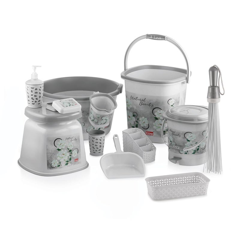 LD LUCIDO DECORE LUCIDO Modern Heavy Plastic Jumbo Bathroom Set of 1225L Bucket 30L Tub 15L Mug Accessories Combo Grey  - Image 1