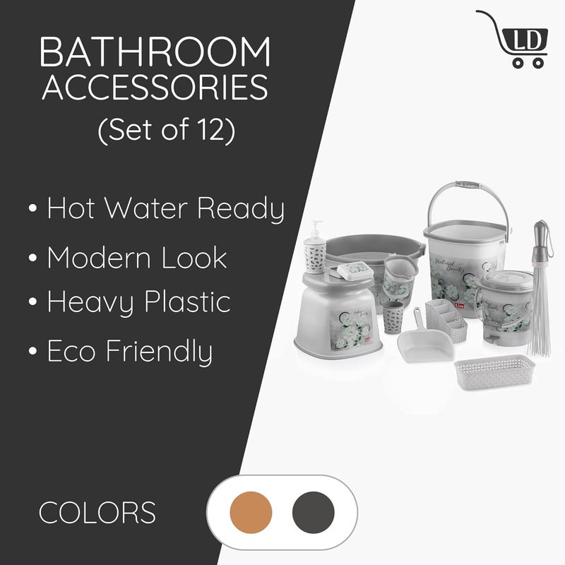 LD LUCIDO DECORE LUCIDO Modern Heavy Plastic Jumbo Bathroom Set of 1225L Bucket 30L Tub 15L Mug Accessories Combo Grey  - Image 5