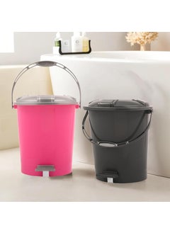 Kuber Industries Pack of 2 Pedal Dustbin | 10 Liter | Dustbin for Bathroom & Kitchen with Lid | Garbage Bin with Handle | Wet & Dry Waste Bin | Check Dhakan Trash Can | Pink & Grey