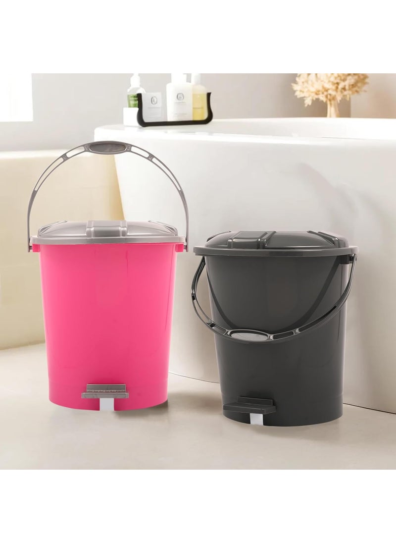 Kuber Industries - Kuber Industries Pack of 2 Pedal Dustbin | 10 Liter | Dustbin for Bathroom & Kitchen with Lid | Garbage Bin with Handle | Wet & Dry Waste Bin | Check Dhakan Trash Can | Pink & Grey - Image 1