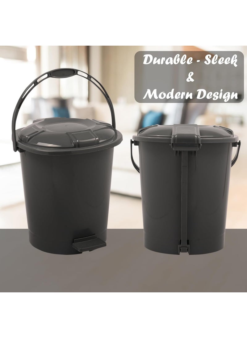 Kuber Industries - Kuber Industries Pack of 2 Pedal Dustbin | 10 Liter | Dustbin for Bathroom & Kitchen with Lid | Garbage Bin with Handle | Wet & Dry Waste Bin | Check Dhakan Trash Can | Pink & Grey - Image 1