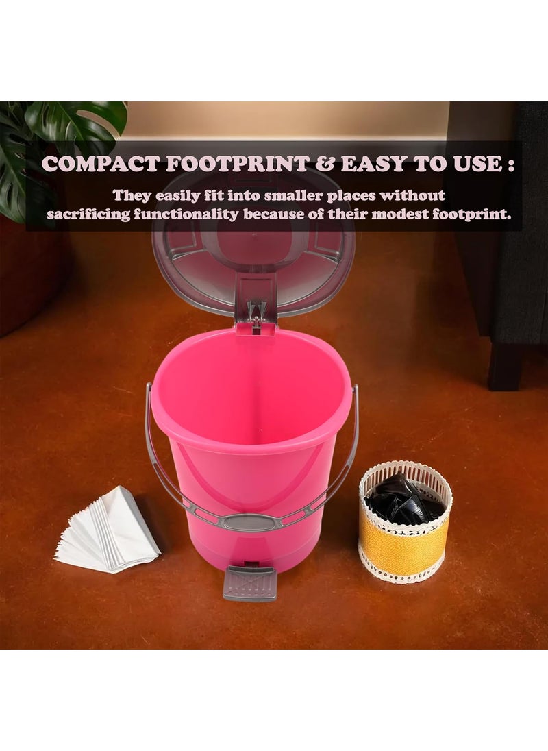 Kuber Industries - Kuber Industries Pack of 2 Pedal Dustbin | 10 Liter | Dustbin for Bathroom & Kitchen with Lid | Garbage Bin with Handle | Wet & Dry Waste Bin | Check Dhakan Trash Can | Pink & Grey - Image 1