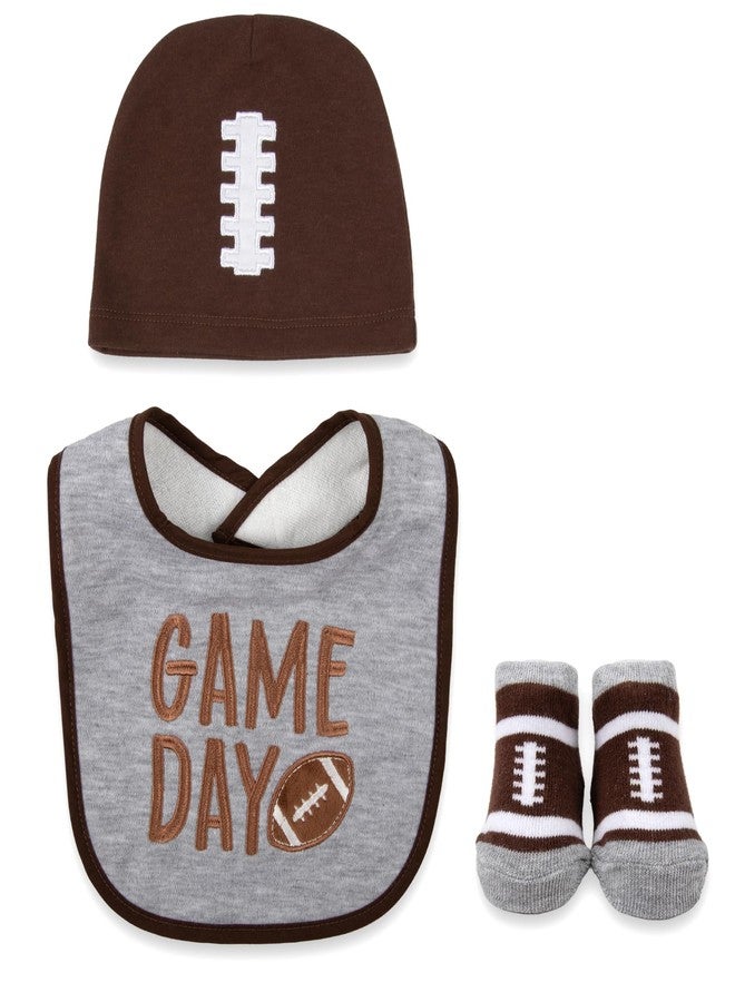 Baby Essentials Baby Bib, Booties & Cap Gift Set - 3pc Football “Game Day” Outfit for Boys & Girls - Fall Tailgating & Sports Baby Gift - Image 1