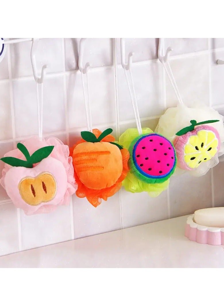 يوكانبي 4 قطع مجموعة من الإسفنج الاستحمام الناعم واللطيف للأطفال-أنماط الكرتون الفاكهة اللطيفة ، مناسبة للأولاد والبنات ، إكسسوارات الاستحمام بدون عطر - Image 1