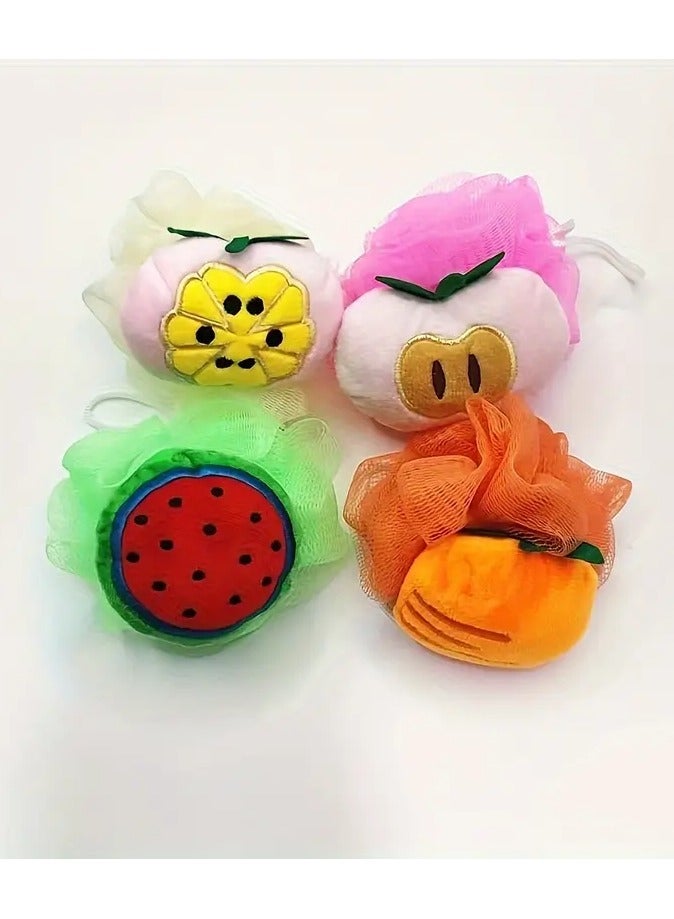 يوكانبي 4 قطع مجموعة من الإسفنج الاستحمام الناعم واللطيف للأطفال-أنماط الكرتون الفاكهة اللطيفة ، مناسبة للأولاد والبنات ، إكسسوارات الاستحمام بدون عطر - Image 3