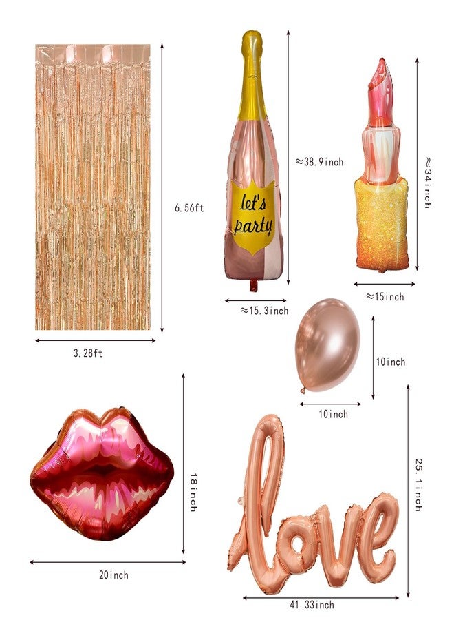K.E.J. Rose Gold Birthday Decorations Set for Women,Happy Birthday Letter Balloon Banner,Foil Balloons,Lip Balloon, Fringe Curtain Backdrop for Happy Birthday Party Supplies - Image 2