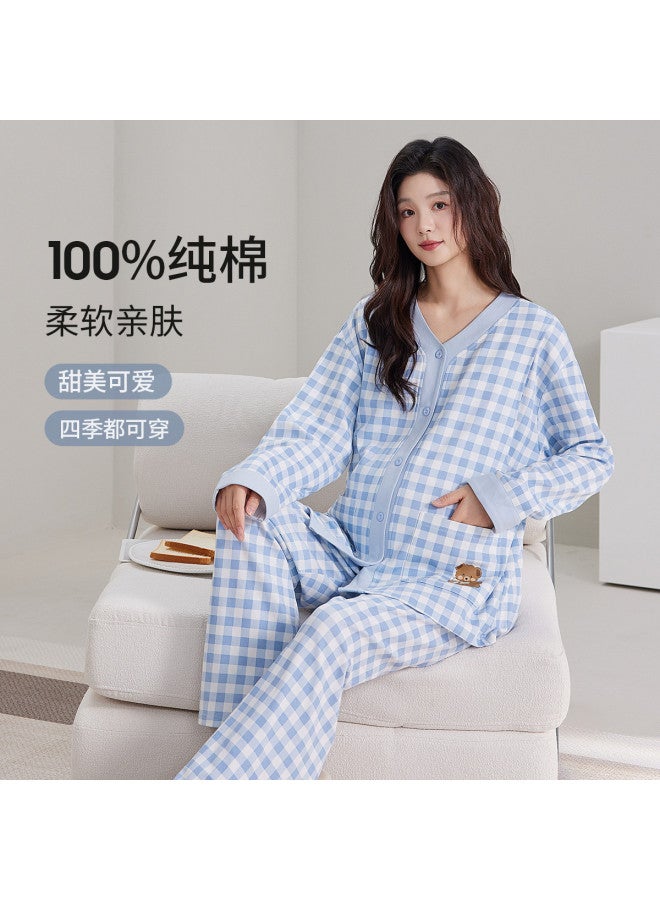 Nordon 100% Cotton Maternity Sleepwear For Summer - Lightweight Nursing Pajama Set With Long Sleeve Open Front, Soft Postpartum Breastfeeding Clothes - Image 4
