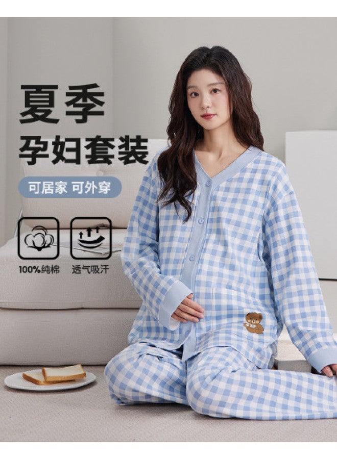 Nordon 100% Cotton Maternity Sleepwear For Summer - Lightweight Nursing Pajama Set With Long Sleeve Open Front, Soft Postpartum Breastfeeding Clothes - Image 1