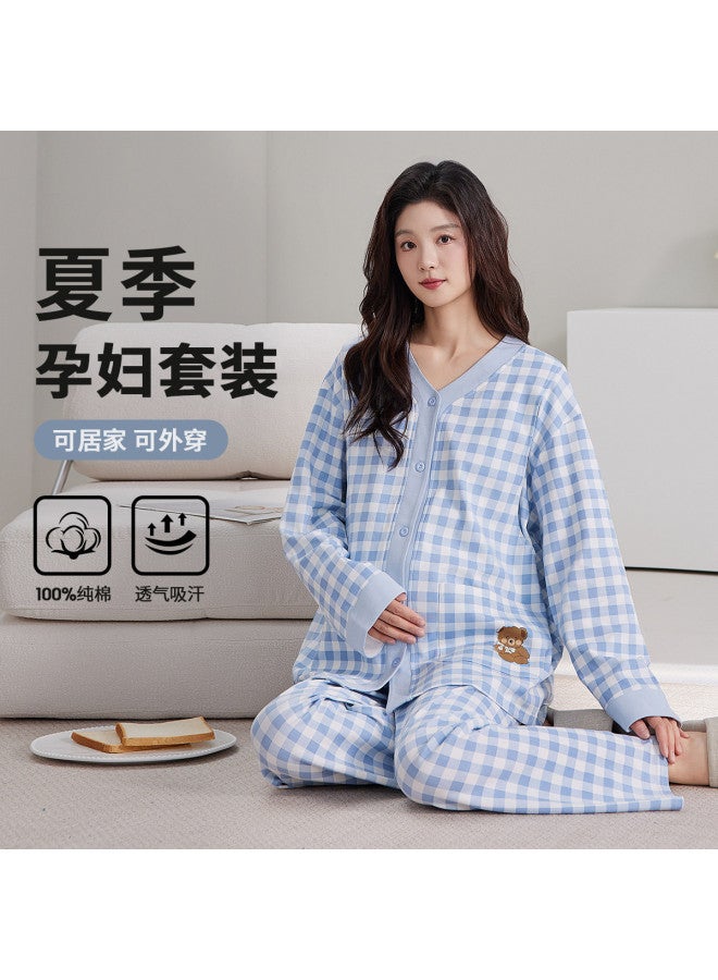 Nordon 100% Cotton Maternity Sleepwear For Summer - Lightweight Nursing Pajama Set With Long Sleeve Open Front, Soft Postpartum Breastfeeding Clothes - Image 2