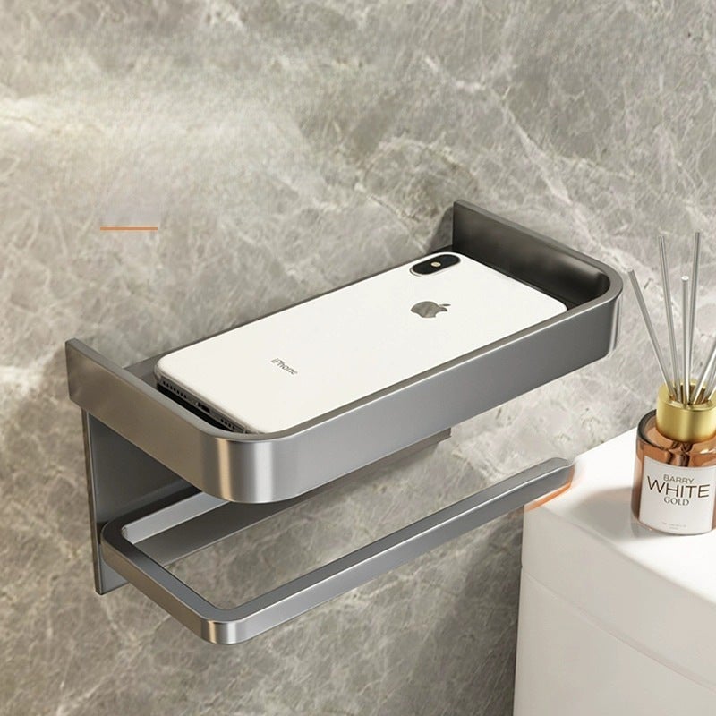 Gun Gray Space Aluminum Paper Towel Holder Bathroom Punch-Free Roll Paper Holder Storage Rack Toilet Mobile Phone Holder Storage(Punch-free-space aluminum white tissue holder) - Image 3