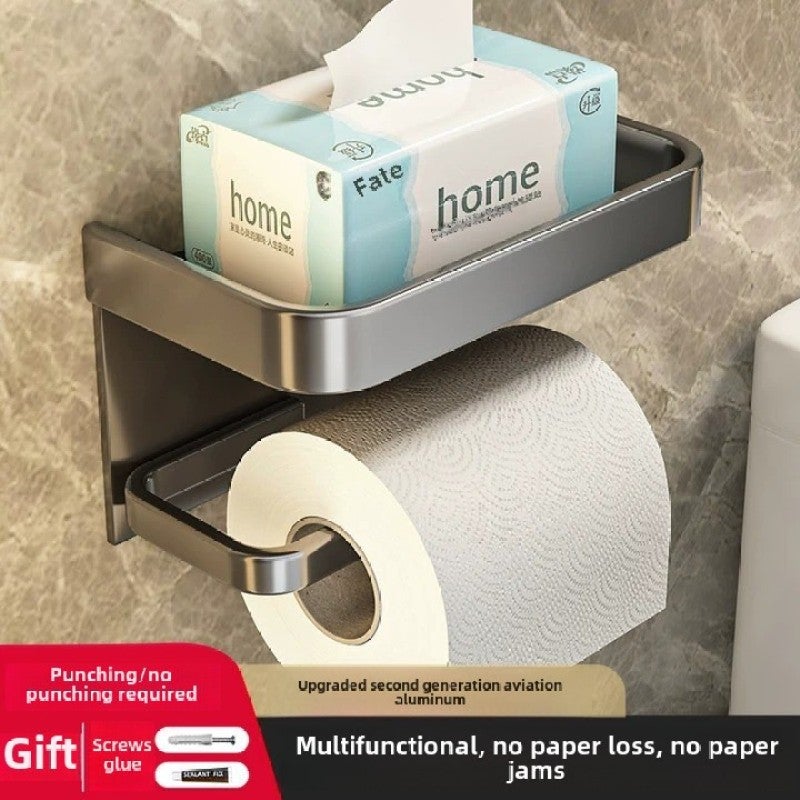 Gun Gray Space Aluminum Paper Towel Holder Bathroom Punch-Free Roll Paper Holder Storage Rack Toilet Mobile Phone Holder Storage(Punch-free-space aluminum white tissue holder) - Image 5