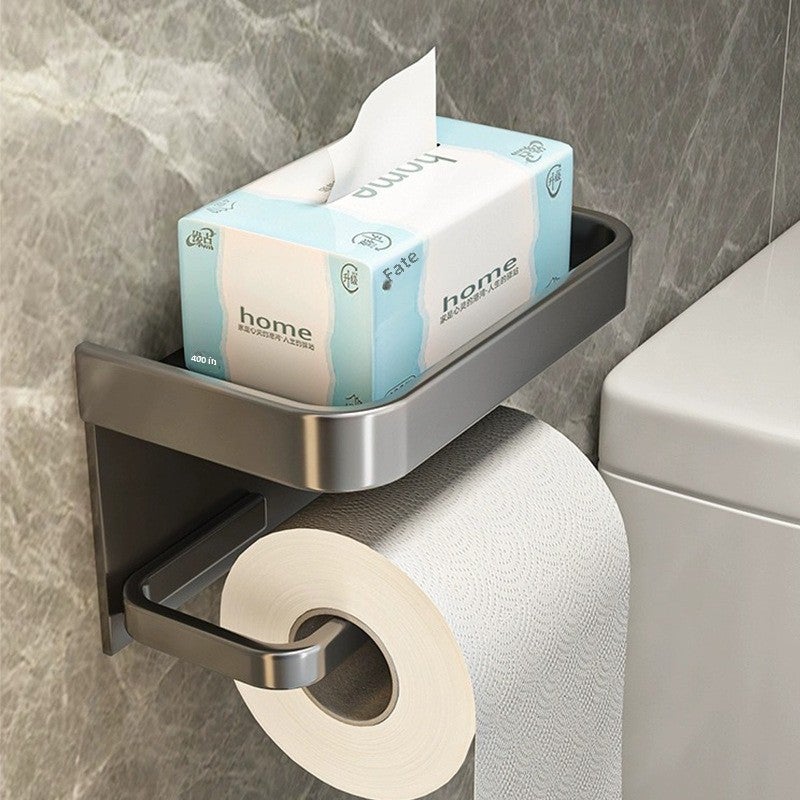 Gun Gray Space Aluminum Paper Towel Holder Bathroom Punch-Free Roll Paper Holder Storage Rack Toilet Mobile Phone Holder Storage(Punch-free-space aluminum white tissue holder) - Image 2