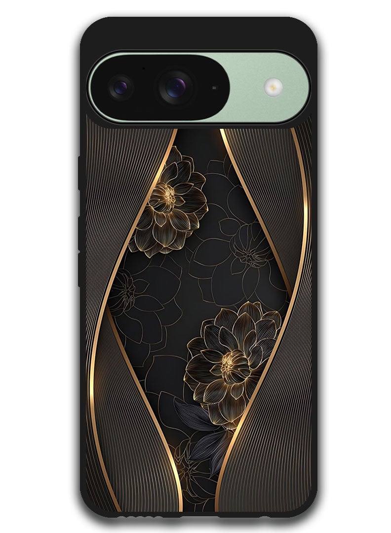Theodor Protective Case Anti Scratch Shock Proof Bumper Cover For Google Pixel 9 Gold flower - Image 1
