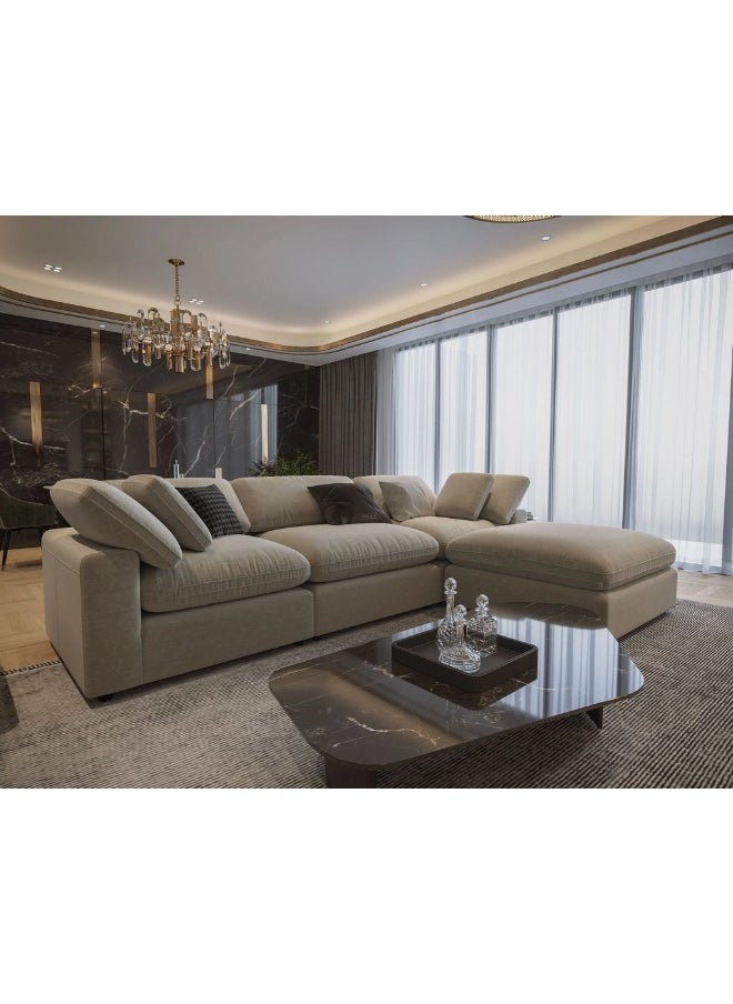 Homzmart Swedish Wood and Linen L-Shape sofa  - Beige  - Image 1