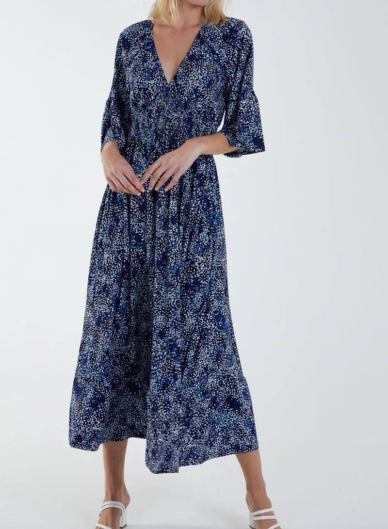 Blue Vanilla Elasticated Neck Shirred Waist Midi Dress