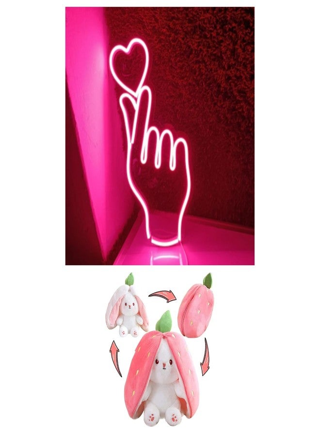 EITHEO Stuffed Animal Plushie Stuffed Toy for Kids (Neon Hand Heart + Bunny)