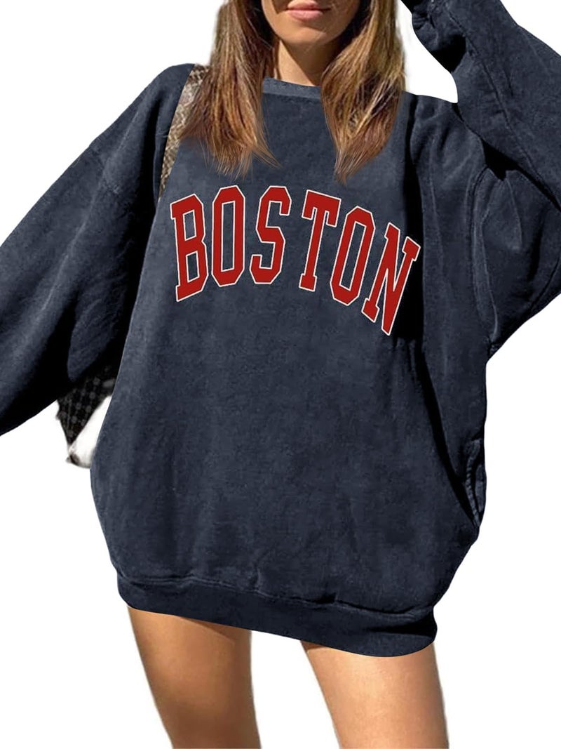 Langwyqu Women's Oversized Sweatshirt Boston Long Sleeve Casual Loose Pullover Tops - Image 2