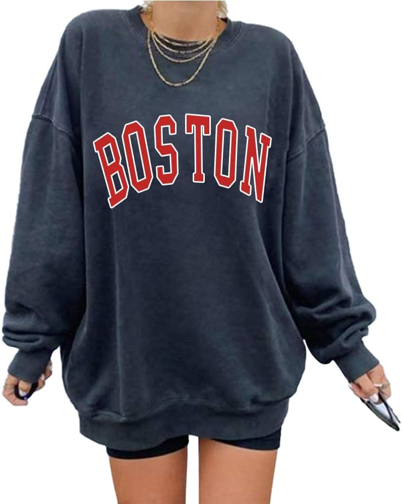 Langwyqu Women's Oversized Sweatshirt Boston Long Sleeve Casual Loose Pullover Tops - Image 1