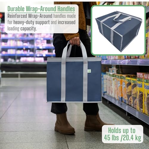 VENO 3 Pack Cooler Bag Insulated Reusable Grocery Shopping Bag, Food Delivery, Heavy Duty, Large Size, Durable Handles, Double Zippers, Lid, Collapsible (Dark Blue, 3 Pack) - Image 5