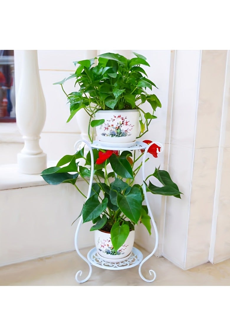 Generic 1-pack, double-layer metal flower stand, multi-layer floor-standing flower stand for living room and indoor space decoration, black/white options available  - Image 2