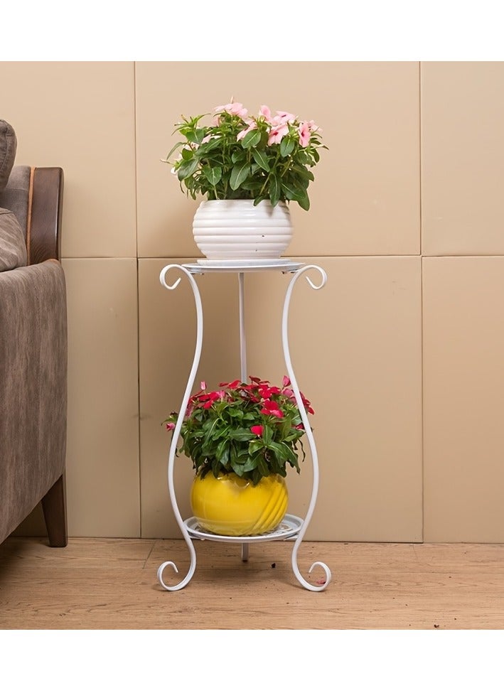 Generic 1-pack, double-layer metal flower stand, multi-layer floor-standing flower stand for living room and indoor space decoration, black/white options available  - Image 1