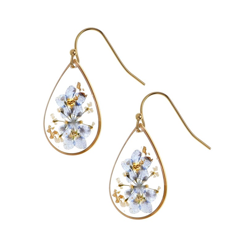 Jean Beau JeanBeau Handmade Pressed Flower Earrings for Women, Forget Me Wildflower Earrings Resin Blue Dried Flowers Gold Teardrop Dangle Drop Statement Floral Earings Jewelry Gift - Image 1