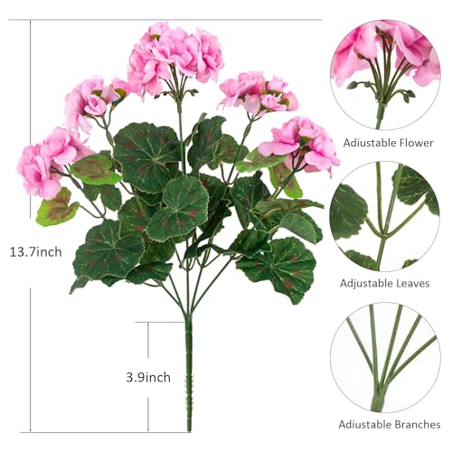 Uqueeten 4PCS Fake Flower Artificial GeraniumArtificial Flowers for Outdoors Geraniums Artificial Flowers RealisticArtificial Geraniums for Outdoors Fake Plant DecorationPink 144 - Image 3