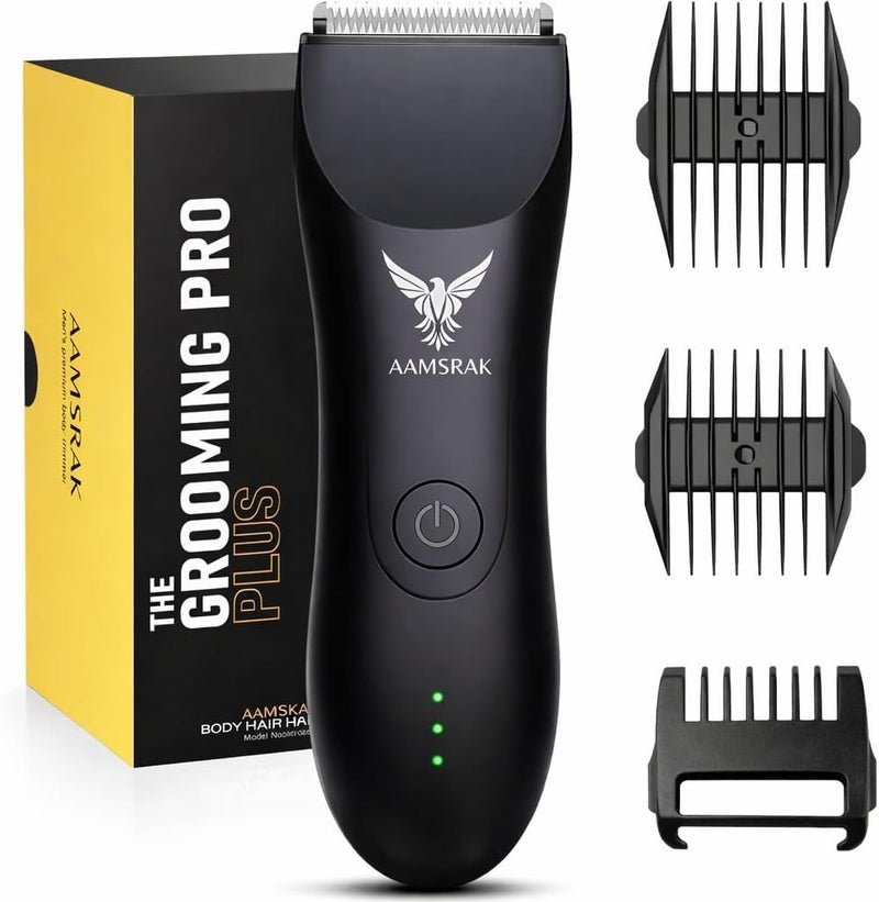 آمسراك مشط حلاقة للجسم كامل للرجال، مقاوم للماء ومناسب للمناطق الحساسة، ماكينة حلاقة كهربائية سريعة الشحن بعمر استخدام يصل إلى 90 دقيقة، يمكن استخدامها لحلاقة الشعر واللحية في جميع أنحاء الجسم. - Image 1