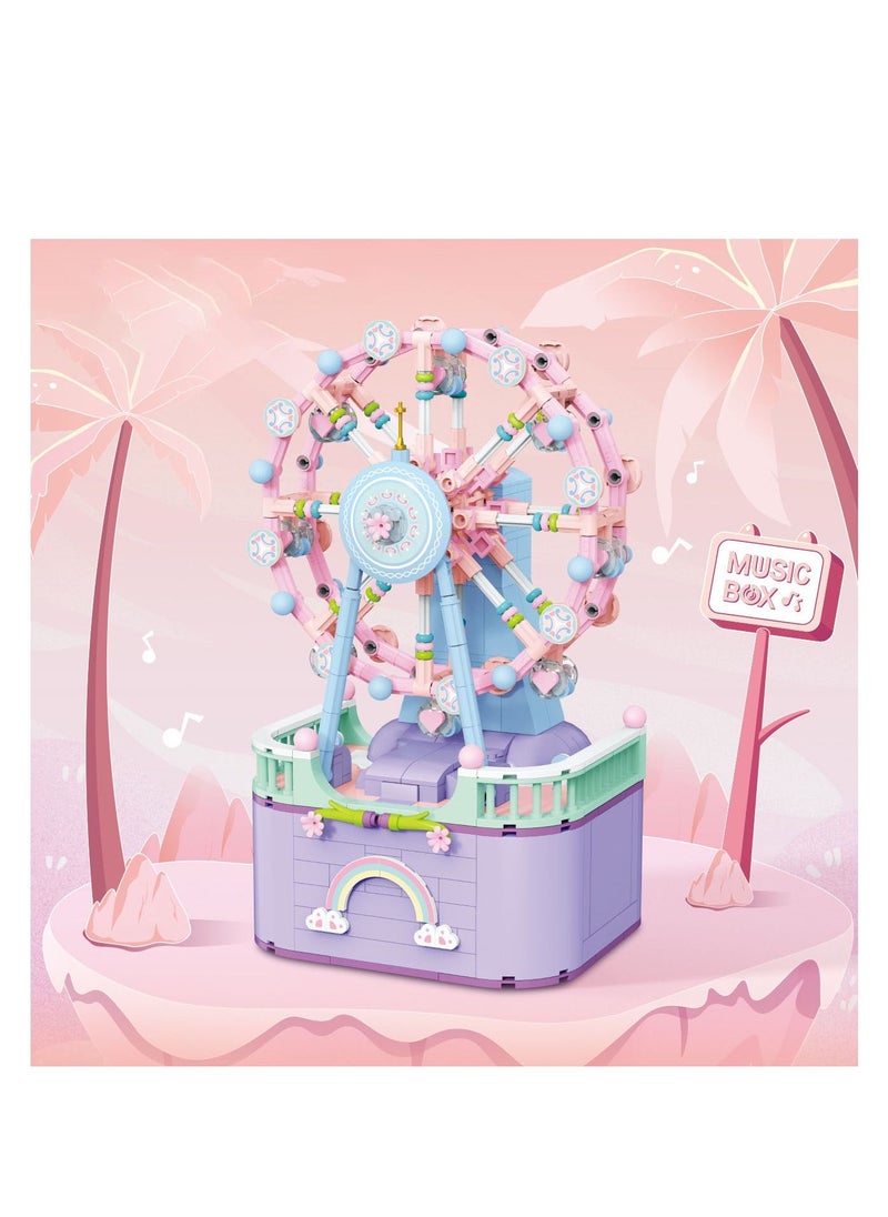PYEBE - Street View Ferris Wheel Music Box Bricks Model Set DIY Building Block Amusement Park Ferris Wheel with Lights Kids Toy Mini Particle Construction Toy Compatible with Lego - Image 1