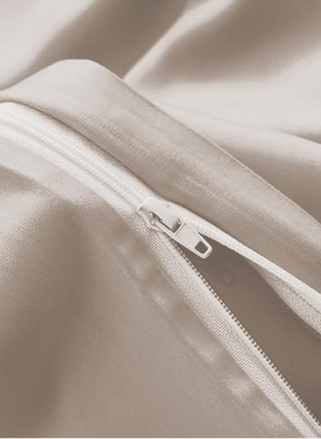 LUNA Home Duvet Cover King Size - 100% Bamboo Satin Silky Duvet Cover Set - 6 PCS Cooling Duvet Cover 220x240CM & 4 Pillowcases 50x75CM, 1 Fitted Bedsheet 200x200+30CM, Plain Beige color.  - Image 3