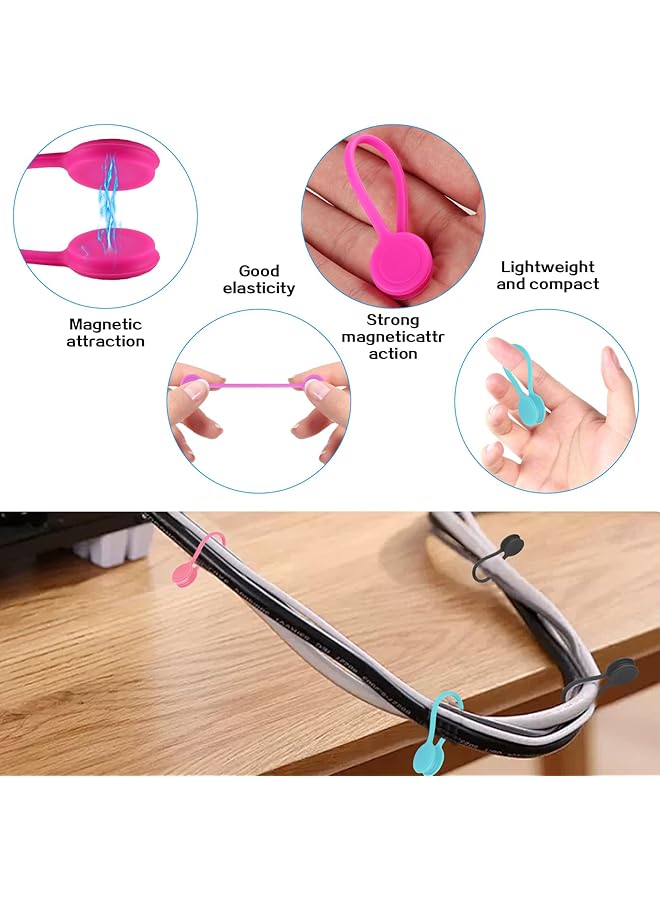 erorex 12 Pcs Magnetic Cable Ties Reusable Silicone Cable Ties Silicone Cable Clips Multi Purpose Magnetic Cable Clips Cord Ties Cord Organizer For Cord Management Home Office Wire Cable Manager - Image 3