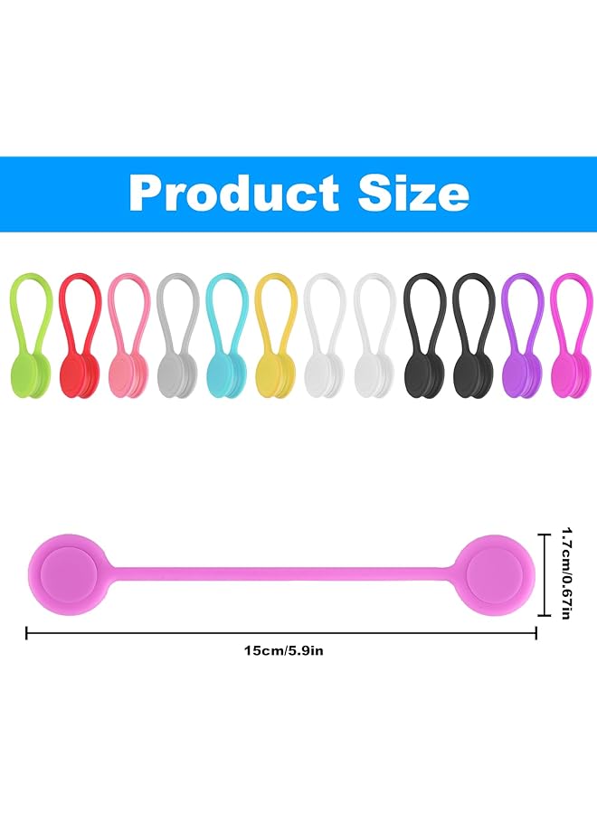 erorex 12 Pcs Magnetic Cable Ties Reusable Silicone Cable Ties Silicone Cable Clips Multi Purpose Magnetic Cable Clips Cord Ties Cord Organizer For Cord Management Home Office Wire Cable Manager - Image 2