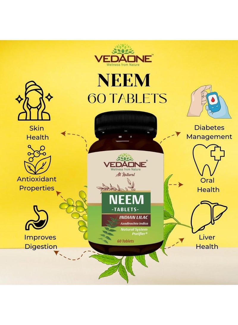 VedaOne All Natural Neem Tablets | 750mg Each | 60 Tablets Organic Neem Tablets for Skin & Wellness | Natural Blood Purifier | Skin Wellness | Controls Acne & Pimples | For Both Men and Women - Image 3