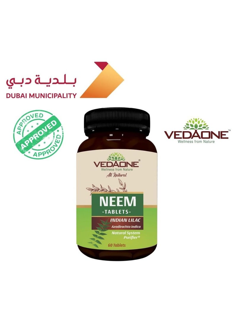VedaOne All Natural Neem Tablets | 750mg Each | 60 Tablets Organic Neem Tablets for Skin & Wellness | Natural Blood Purifier | Skin Wellness | Controls Acne & Pimples | For Both Men and Women - Image 2