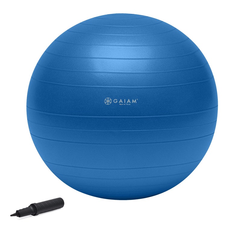 Gaiam 05-52205 Total Body Balance Ball Kit - Includes 75cm Anti-Burst Stability Exercise Yoga Ball, Air Pump & Workout Video, For adults - Blue - Image 1