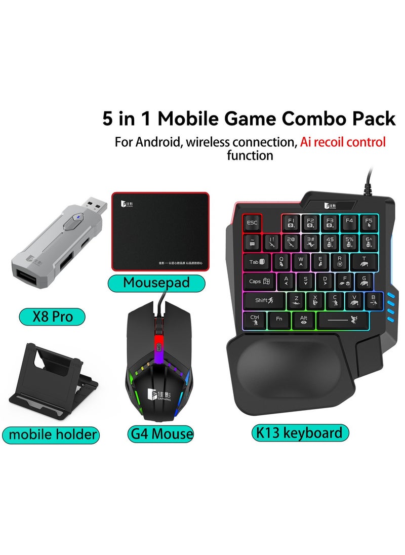 General - Mobile Gaming Keyboard Mouse Converter Set 5 in 1 Mobile Game Combo Pack for Android / HarmonyOS / Hyper OS / Samsung, Ai Recoil Control Function Wireless Connection - Image 1