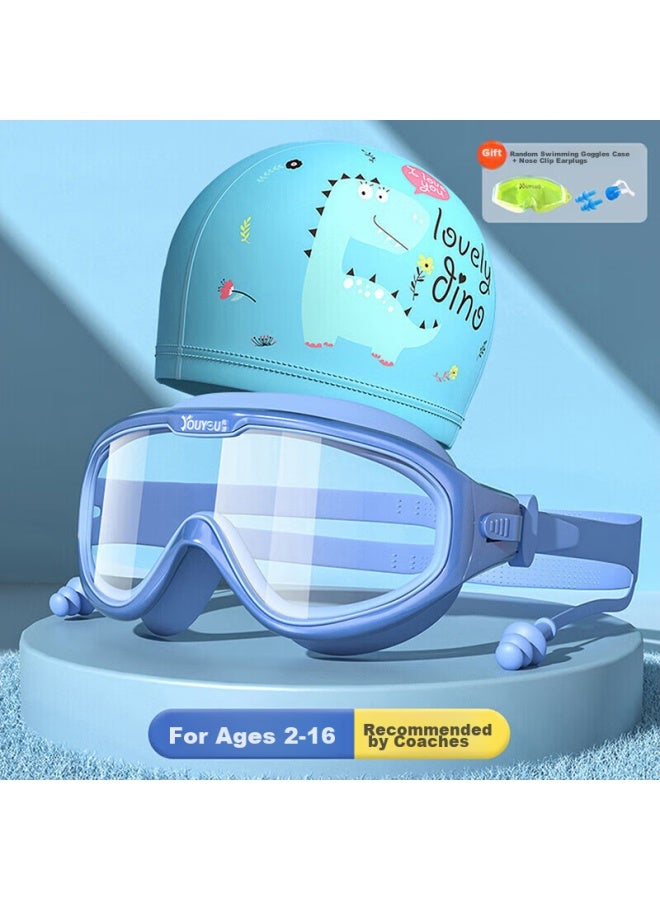 Youyou Children's Swimming Goggles And Cap, Waterproof Anti-fog Large Frame, For Boys And Girls, Swimming Pool Goggles And Cap, Six-piece Set, 6936 Blue - Image 1