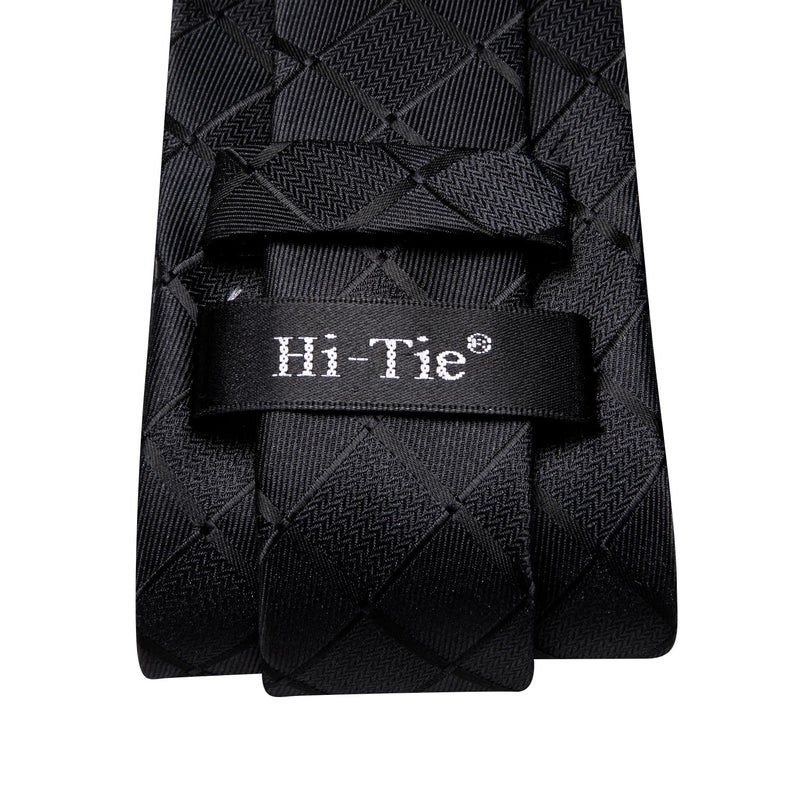 Hi-Tie Mens Plaid Ties Classic Paisley Necktie with Handkerchief Cufflinks Set Business Stripe Tie,A Black - Image 5
