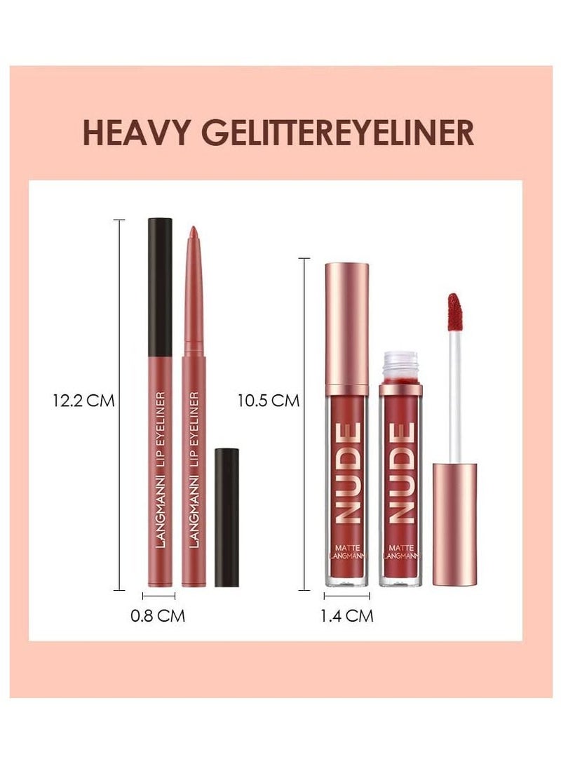 LANGMANNI - 12 Pieces Lip Gloss and Lip Liner Set Matte Glossy Shine Liquid Lipstick with Lipliner Non Sticky Waterproof Long Lasting Lip Gloss Set for Women and Girls - Image 1